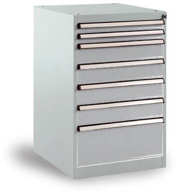 Manuflex SP1130.9006 Schubfachschrank BASETEC Stationär, Nutzhöhe 700mm mit 7 Schubfächern, in alusilber ähnlich RAL 9006