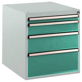 Manuflex SP1140.0001 Schubfachschrank BASETEC Stationär, Nutzhöhe 500mm mit 4 Schubfächern, in graugrün HF 0001