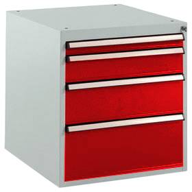 Manuflex SP1140.3003 Schubfachschrank BASETEC Stationär, Nutzhöhe 500mm mit 4 Schubfächern, in rubinrot RAL 3003