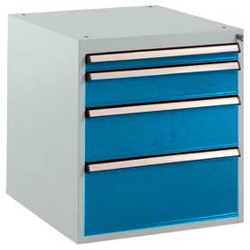 Manuflex SP1140.5007 Schubfachschrank BASETEC Stationär, Nutzhöhe 500mm mit 4 Schubfächern, in brillantblau RAL 5007