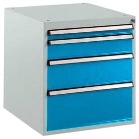 Manuflex SP1140.5012 Schubfachschrank BASETEC Stationär, Nutzhöhe 500mm mit 4 Schubfächern, in lichtblau RAL 5012