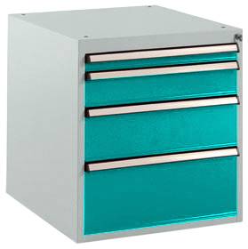 Manuflex SP1140.5021 Schubfachschrank BASETEC Stationär, Nutzhöhe 500mm mit 4 Schubfächern, in wasserblau RAL 5021