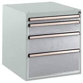 Manuflex SP1140.9006 Schubfachschrank BASETEC Stationär, Nutzhöhe 500mm mit 4 Schubfächern, in alusilber ähnlich RAL 9006