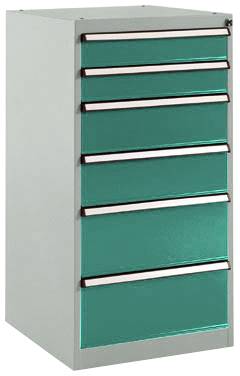 Manuflex SP1142.0001 Schubfachschrank BASETEC Stationär, Nutzhöhe 900mm mit 6 Schubfächern, in graugrün HF 0001