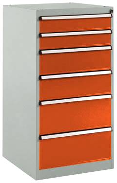 Manuflex SP1142.2001 Schubfachschrank BASETEC Stationär, Nutzhöhe 900mm mit 6 Schubfächern, in rotorange RAL 2001