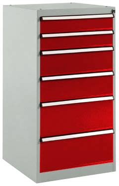 Manuflex SP1142.3003 Schubfachschrank BASETEC Stationär, Nutzhöhe 900mm mit 6 Schubfächern, in rubinrot RAL 3003