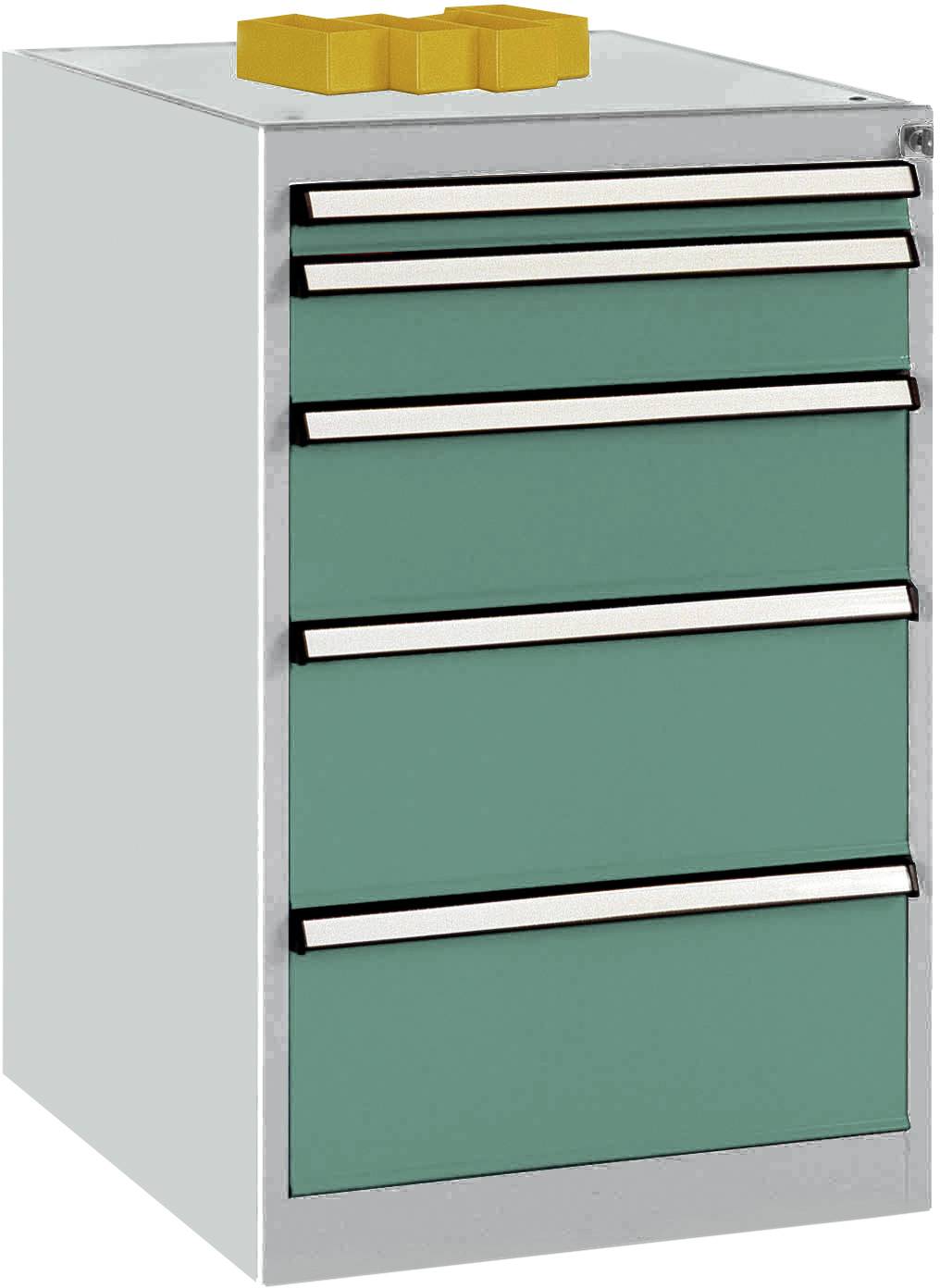 Manuflex TP1141.0001 Schubfachschrank BASETEC Stationär, Nutzhöhe 700mm mit 5 Schubfächern, in graugrün HF 0001