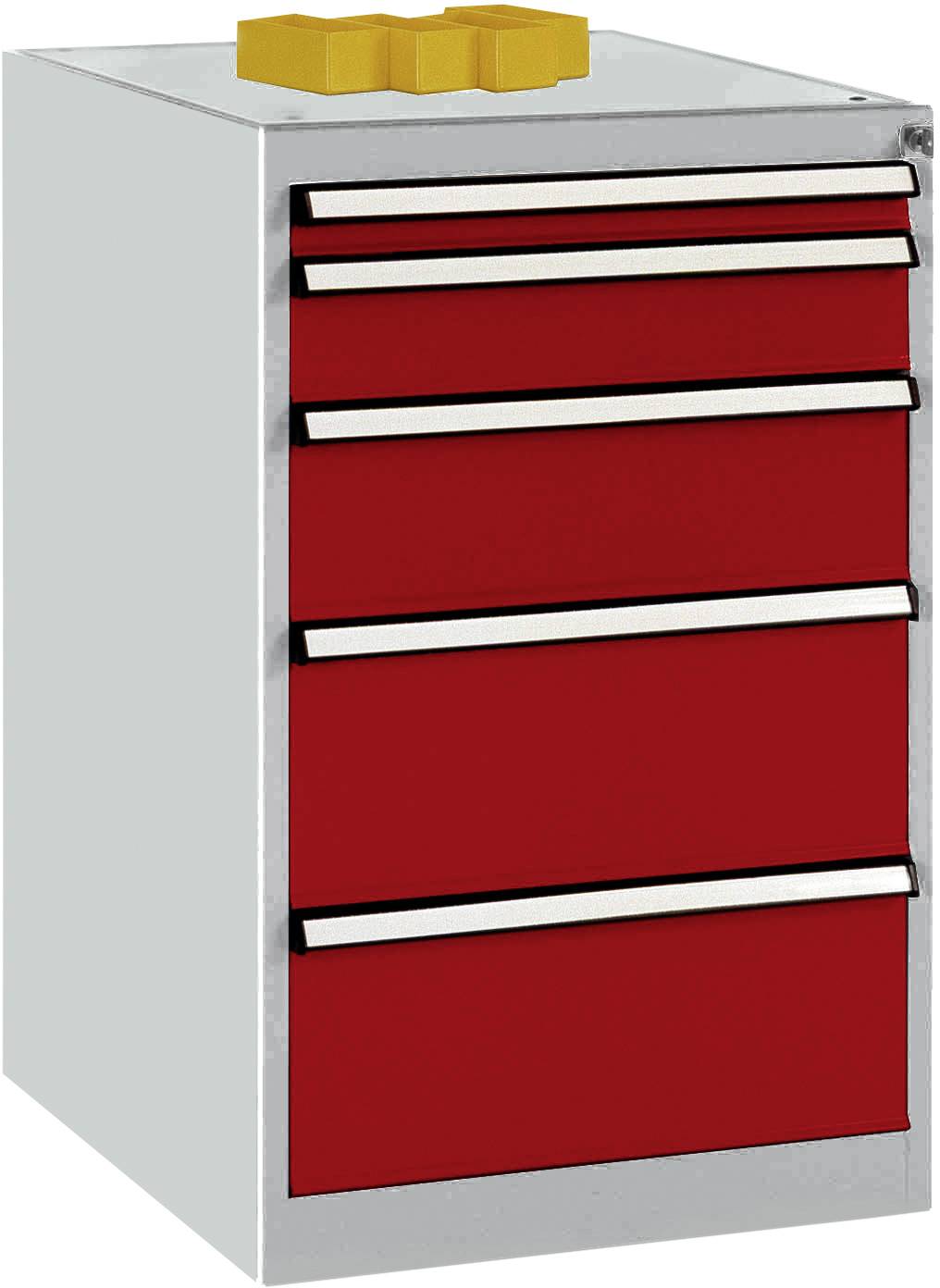 Manuflex TP1141.3003 Schubfachschrank BASETEC Stationär, Nutzhöhe 700mm mit 5 Schubfächern, in rubinrot RAL 3003