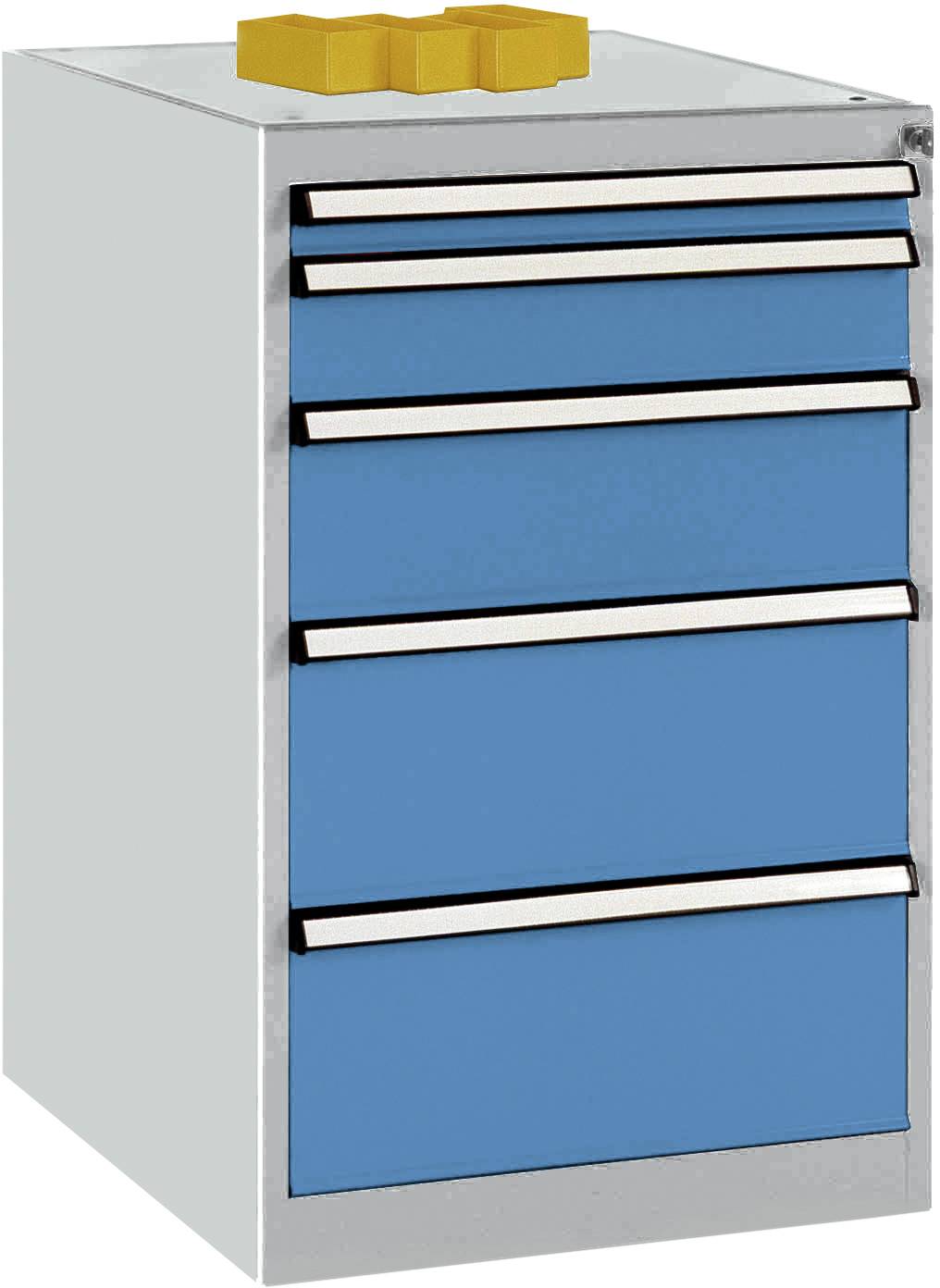 Manuflex TP1141.5012 Schubfachschrank BASETEC Stationär, Nutzhöhe 700mm mit 5 Schubfächern, in lichtblau RAL 5012