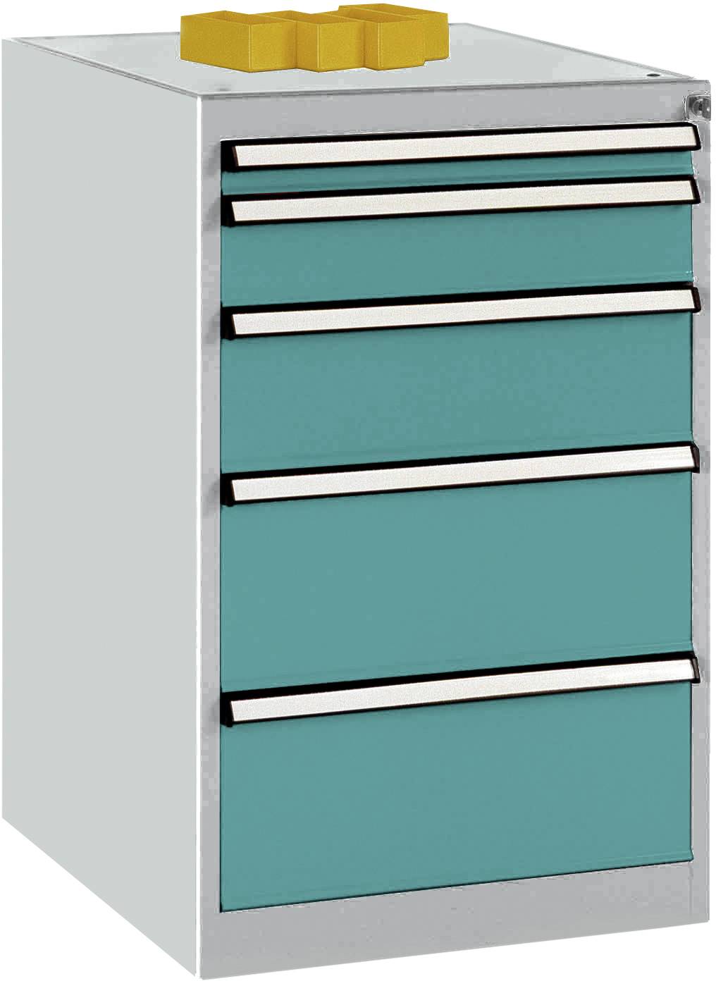 Manuflex TP1141.5021 Schubfachschrank BASETEC Stationär, Nutzhöhe 700mm mit 5 Schubfächern, in wasserblau RAL 5021