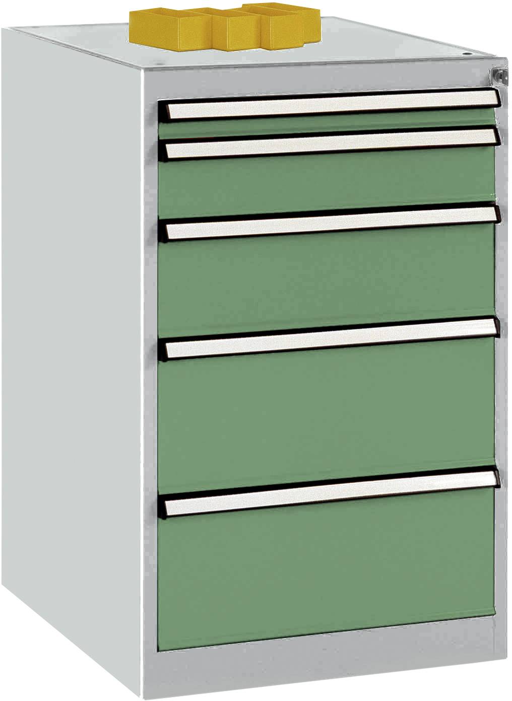 Manuflex TP1141.6011 Schubfachschrank BASETEC Stationär, Nutzhöhe 700mm mit 5 Schubfächern, in resedagrün RAL 6011