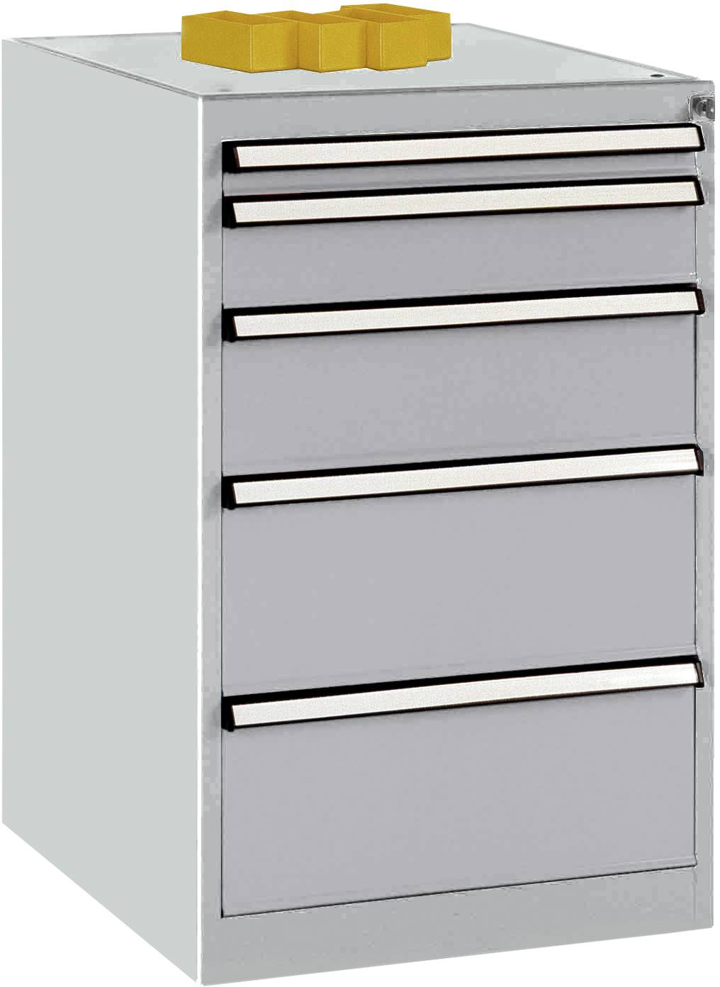 Manuflex TP1141.9006 Schubfachschrank BASETEC Stationär, Nutzhöhe 700mm mit 5 Schubfächern, in alusilber ähnlich RAL 9006