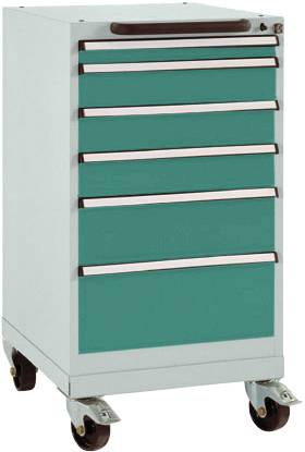 Manuflex SP1108.0001 Schubfachschrank BASETEC mobil, Nutzhöhe 700mm mit 6 Schubfächern, in graugrün HF 0001