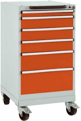 Manuflex SP1108.2001 Schubfachschrank BASETEC mobil, Nutzhöhe 700mm mit 6 Schubfächern, in rotorange RAL 2001