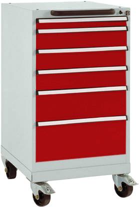 Manuflex SP1108.3003 Schubfachschrank BASETEC mobil, Nutzhöhe 700mm mit 6 Schubfächern, in rubinrot RAL 3003