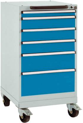 Manuflex SP1108.5012 Schubfachschrank BASETEC mobil, Nutzhöhe 700mm mit 6 Schubfächern, in lichtblau RAL 5012