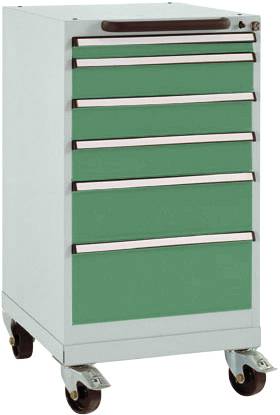 Manuflex SP1108.6011 Schubfachschrank BASETEC mobil, Nutzhöhe 700mm mit 6 Schubfächern, in resedagrün RAL 6011