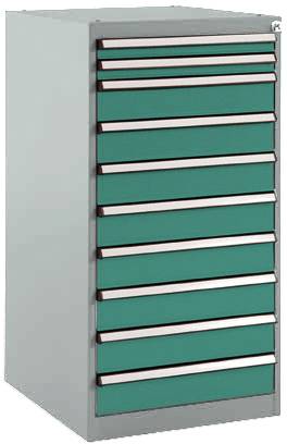 Manuflex SP1118.0001 Schubfachschrank BASETEC Stationär, Nutzhöhe 900mm mit 10 Schubfächern, in graugrün HF 0001