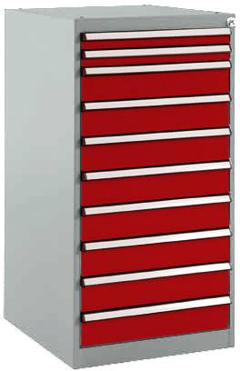 Manuflex SP1118.3003 Schubfachschrank BASETEC Stationär, Nutzhöhe 900mm mit 10 Schubfächern, in rubinrot RAL 3003