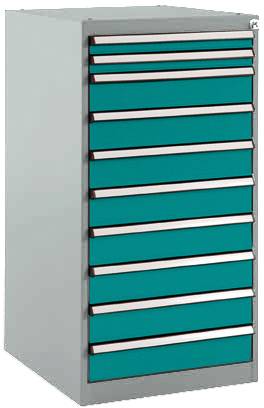 Manuflex SP1118.5021 Schubfachschrank BASETEC Stationär, Nutzhöhe 900mm mit 10 Schubfächern, in wasserblau RAL 5021