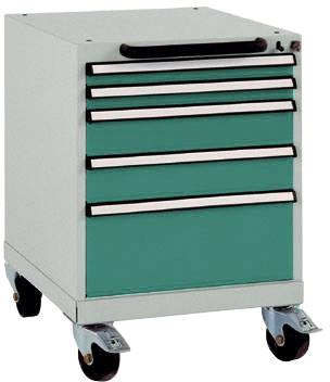 Manuflex SP1123.0001 Schubfachschrank BASETEC mobil, Nutzhöhe 500mm mit 5 Schubfächern, in graugrün HF 0001