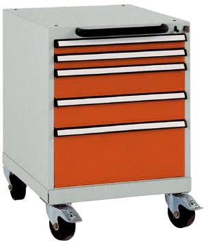 Manuflex SP1123.2001 Schubfachschrank BASETEC mobil, Nutzhöhe 500mm mit 5 Schubfächern, in rotorange RAL 2001