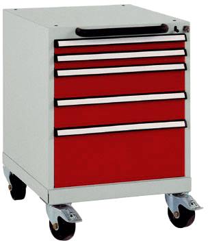 Manuflex SP1123.3003 Schubfachschrank BASETEC mobil, Nutzhöhe 500mm mit 5 Schubfächern, in rubinrot RAL 3003