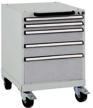 Manuflex SP1123.9006 Schubfachschrank BASETEC mobil, Nutzhöhe 500mm mit 5 Schubfächern, in alusilber ähnlich RAL 9006