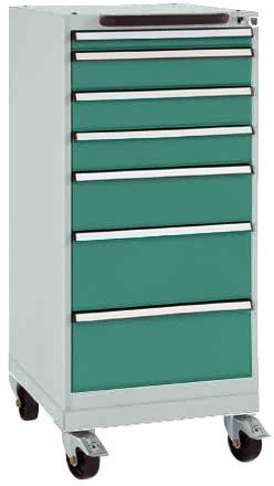 Manuflex SP1133.0001 Schubfachschrank BASETEC mobil, Nutzhöhe 900mm mit 7 Schubfächern, in graugrün HF 0001