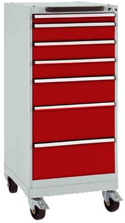 Manuflex SP1133.3003 Schubfachschrank BASETEC mobil, Nutzhöhe 900mm mit 7 Schubfächern, in rubinrot RAL 3003