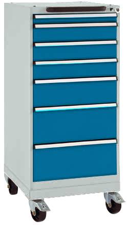 Manuflex SP1133.5007 Schubfachschrank BASETEC mobil, Nutzhöhe 900mm mit 7 Schubfächern, in brillantblau RAL 5007