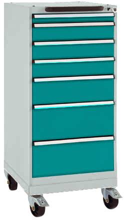 Manuflex SP1133.5021 Schubfachschrank BASETEC mobil, Nutzhöhe 900mm mit 7 Schubfächern, in wasserblau RAL 5021