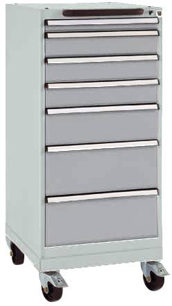 Manuflex SP1133.9006 Schubfachschrank BASETEC mobil, Nutzhöhe 900mm mit 7 Schubfächern, in alusilber ähnlich RAL 9006