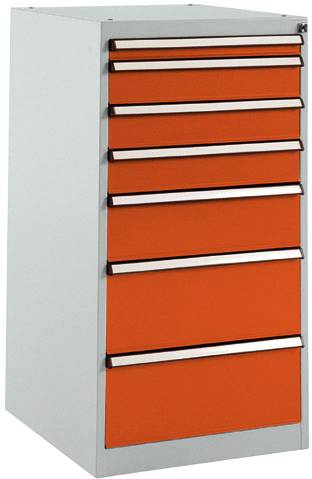 Manuflex SP1137.2001 Schubfachschrank BASETEC Stationär, Nutzhöhe 900mm mit 7 Schubfächern, in rotorange RAL 2001