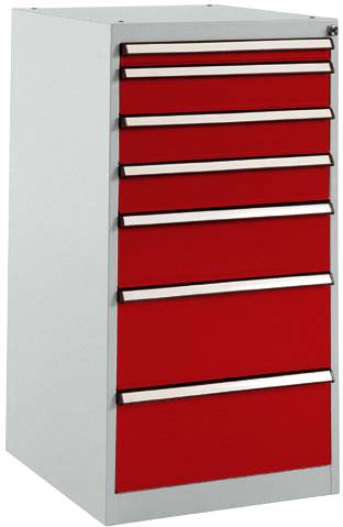 Manuflex SP1137.3003 Schubfachschrank BASETEC Stationär, Nutzhöhe 900mm mit 7 Schubfächern, in rubinrot RAL 3003