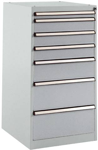 Manuflex SP1137.9006 Schubfachschrank BASETEC Stationär, Nutzhöhe 900mm mit 7 Schubfächern, in alusilber ähnlich RAL 9006