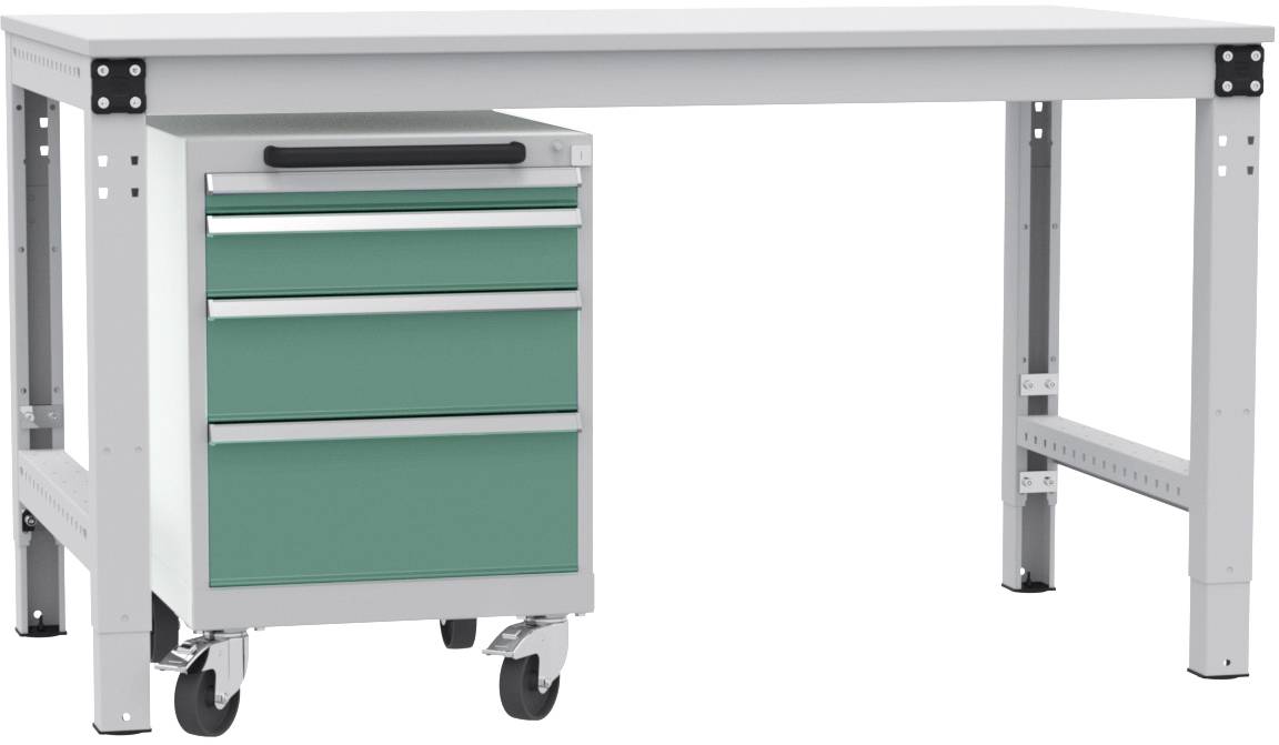 Manuflex TP1143.0001 Schubfachschrank BASETEC mobil, Nutzhöhe 500mm mit 4 Schubfächern, in graugrün HF 0001