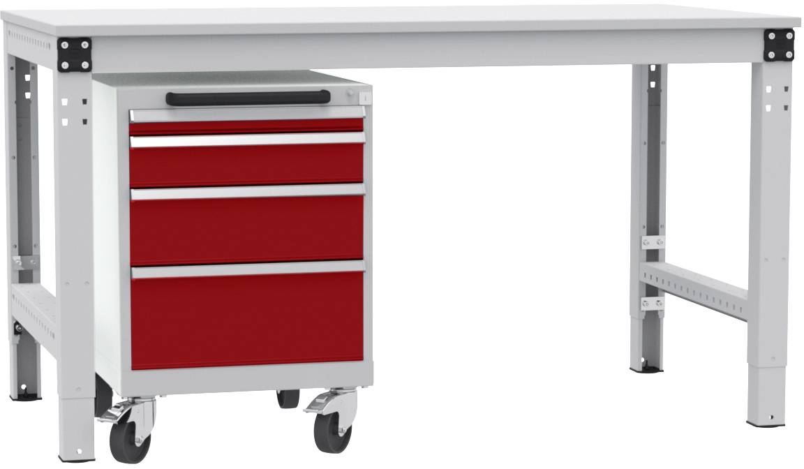 Manuflex TP1143.3003 Schubfachschrank BASETEC mobil, Nutzhöhe 500mm mit 4 Schubfächern, in rubinrot RAL 3003