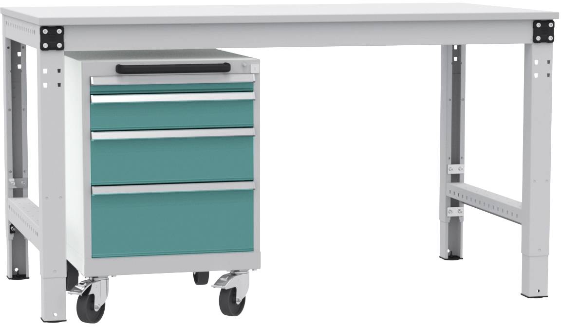 Manuflex TP1143.5021 Schubfachschrank BASETEC mobil, Nutzhöhe 500mm mit 4 Schubfächern, in wasserblau RAL 5021