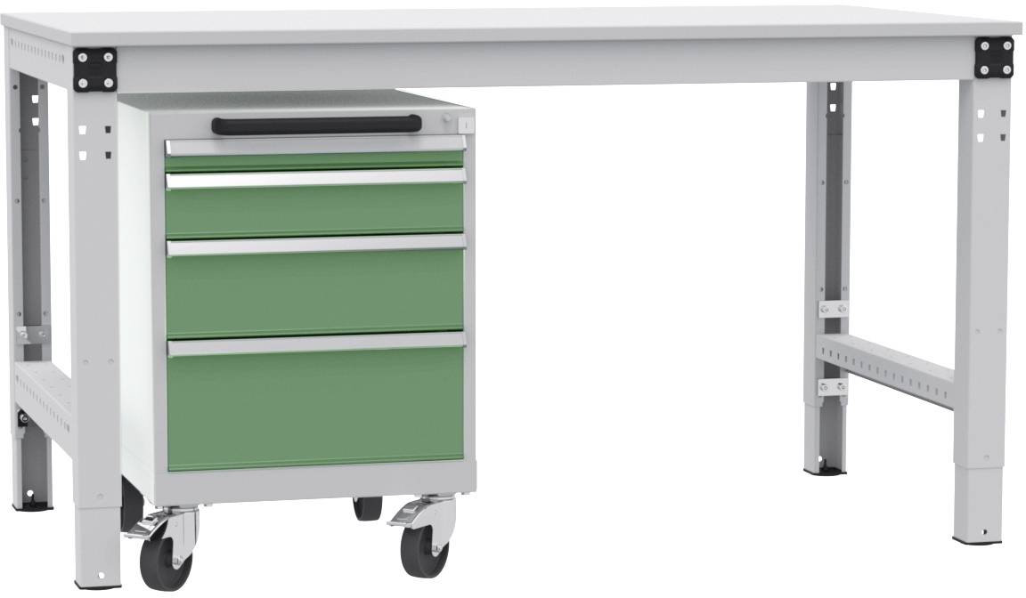 Manuflex TP1143.6011 Schubfachschrank BASETEC mobil, Nutzhöhe 500mm mit 4 Schubfächern, in resedagrün RAL 6011