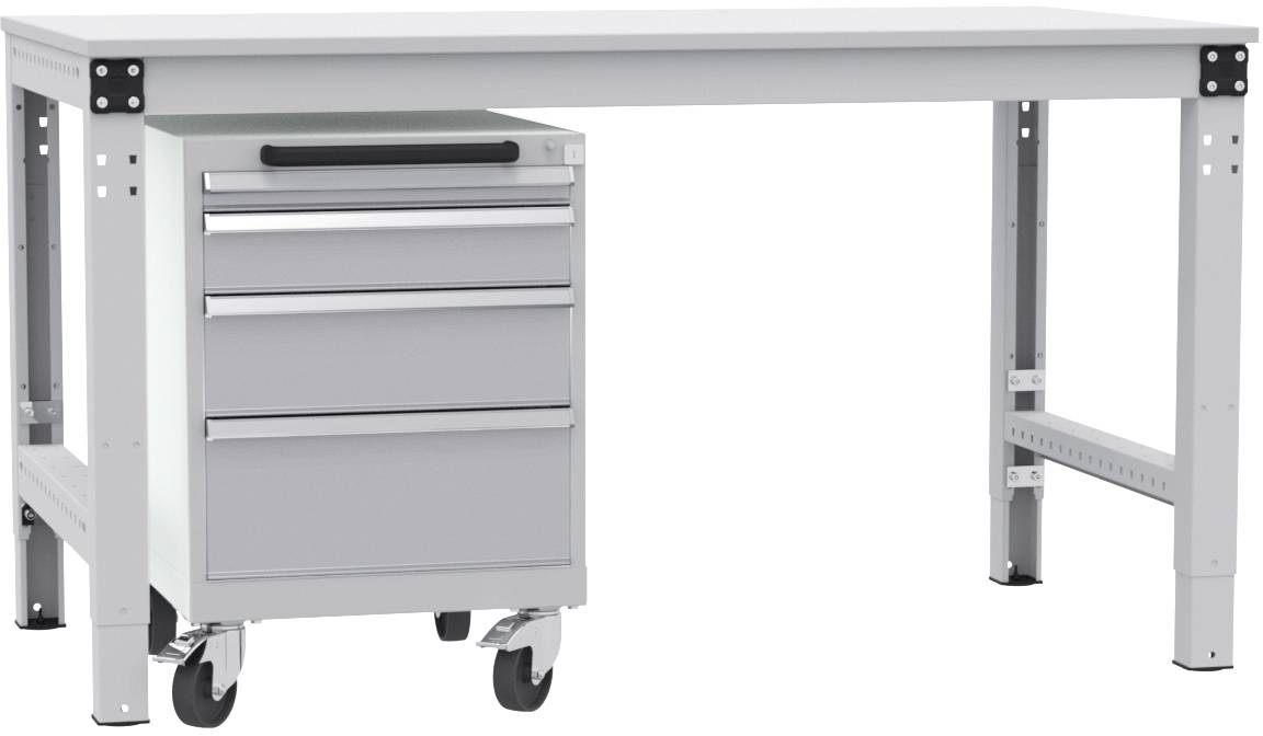 Manuflex TP1143.9006 Schubfachschrank BASETEC mobil, Nutzhöhe 500mm mit 4 Schubfächern, in alusilber ähnlich RAL 9006