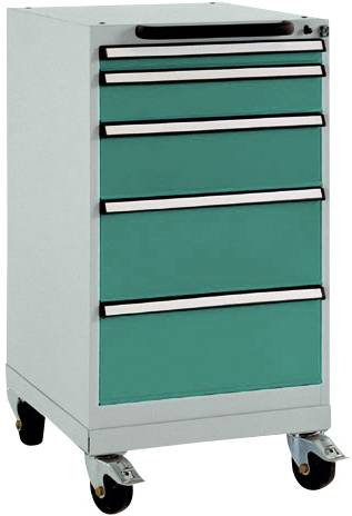 Manuflex TP1144.0001 Schubfachschrank BASETEC mobil, Nutzhöhe 700mm mit 5 Schubfächern, in graugrün HF 0001