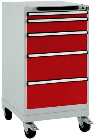 Manuflex TP1144.3003 Schubfachschrank BASETEC mobil, Nutzhöhe 700mm mit 5 Schubfächern, in rubinrot RAL 3003