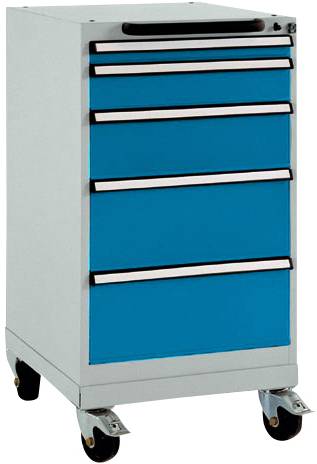 Manuflex TP1144.5007 Schubfachschrank BASETEC mobil, Nutzhöhe 700mm mit 5 Schubfächern, in brillantblau RAL 5007