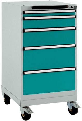 Manuflex TP1144.5021 Schubfachschrank BASETEC mobil, Nutzhöhe 700mm mit 5 Schubfächern, in wasserblau RAL 5021