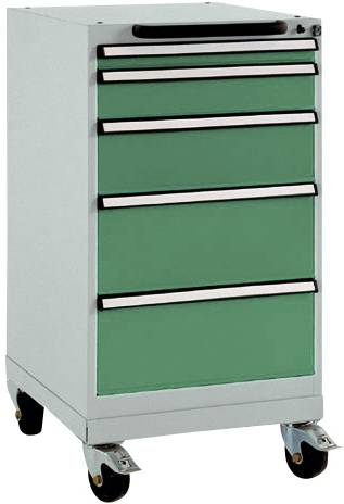 Manuflex TP1144.6011 Schubfachschrank BASETEC mobil, Nutzhöhe 700mm mit 5 Schubfächern, in resedagrün RAL 6011