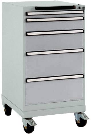 Manuflex TP1144.9006 Schubfachschrank BASETEC mobil, Nutzhöhe 700mm mit 5 Schubfächern, in alusilber ähnlich RAL 9006