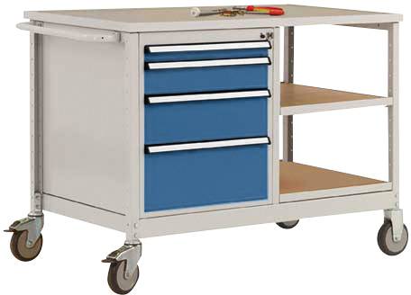 Manuflex TP1007.0002 Mobile Werkbank Modell 1 mit lichtgrauer Melamin-Abdeckplatte 22mm BxTxH 1135 x 590 x 802mm