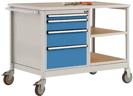 Manuflex MW2001.5012 Mobile Werkbank Modell 1 mit geölter Multiplex-Abdeckplatte 30mm BxTxH 1135 x 590 x 810mm