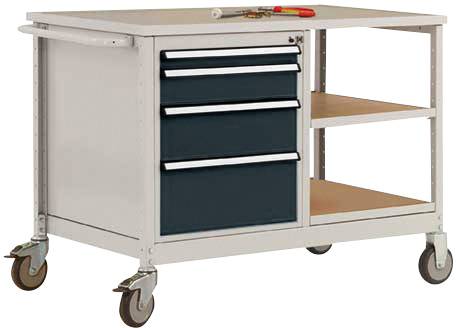 Manuflex TP1007.7016 Mobile Werkbank Modell 1 mit lichtgrauer Melamin-Abdeckplatte 22mm BxTxH 1135 x 590 x 802mm